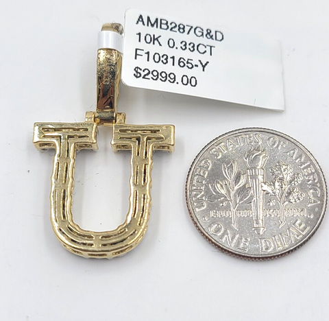 Real 10k Gold & Diamond Letter "U" Initial Alphabet Charm/Pendant 1.25".