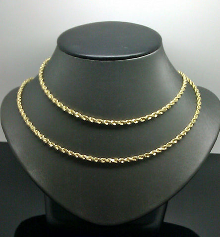 Real 10K Yellow Gold Rope Chain Necklace 3mm 26" Inches with cross