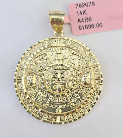 Real 14k Yellow Gold Circular Mayan Calendar / Pendant Charm 14kt