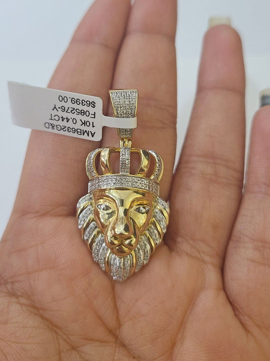 10k Lion Head Pendant Yellow Gold And Diamonds 1.5" Inch Charm