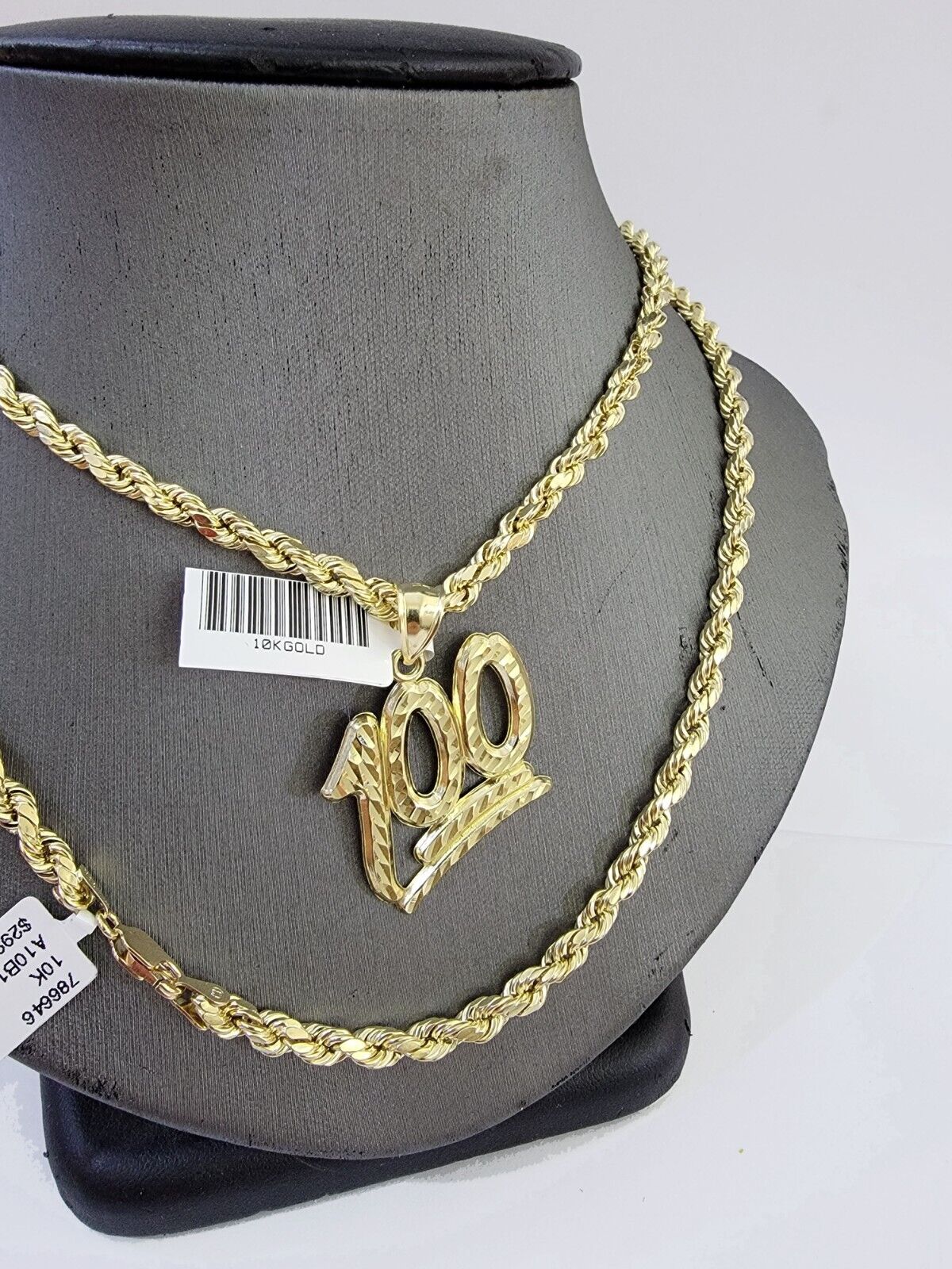 10K Yellow Gold Rope Chain 100 Charm Diamond Cut Men's Women's