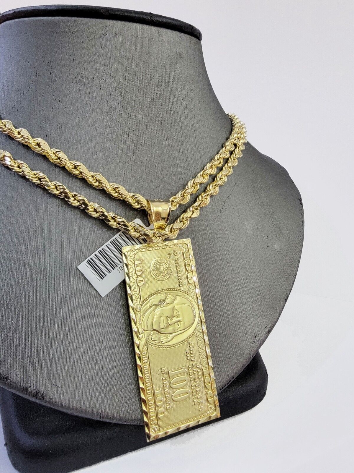 10K Yellow Gold Rope Chain 100 Dollar Charm Diamond Cut Men's Women's