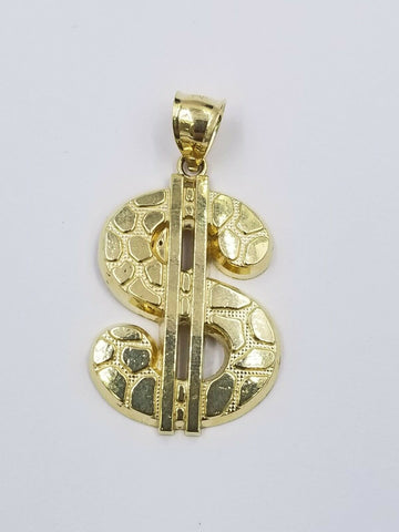 10K $Dollar Sign Gold Charm Pendant with Rope Chain 18 20 22 24 26 28 Inch Real