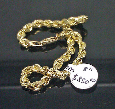 Real 10K Yellow Gold Rope Bracelet 7" Inches 4mm  Men Ladies lobster