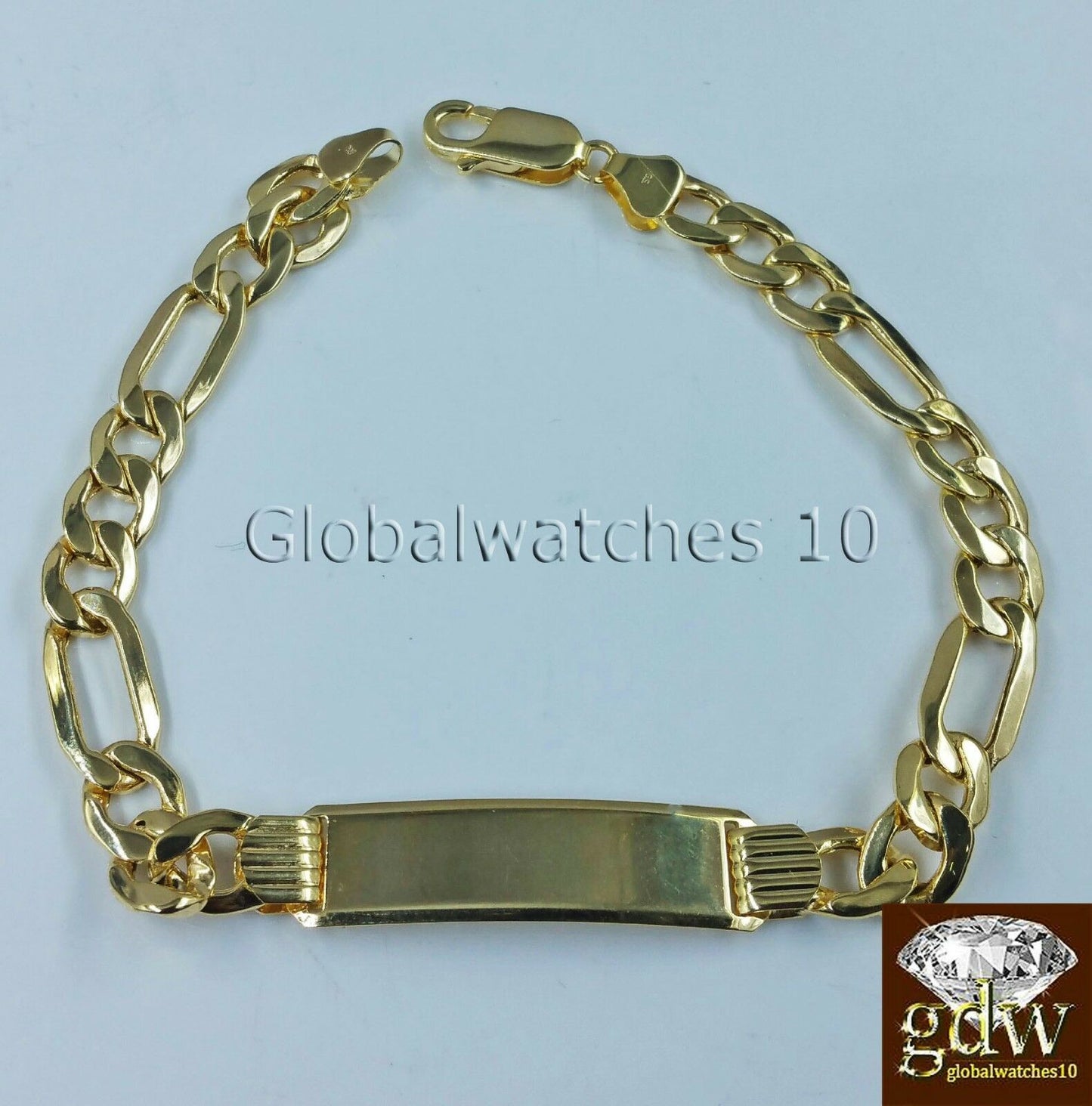 10k Yellow Gold 8" Cuban Link ID Bracelet Figaro Lobster Clasp REAL 10KT 5MM-6MM