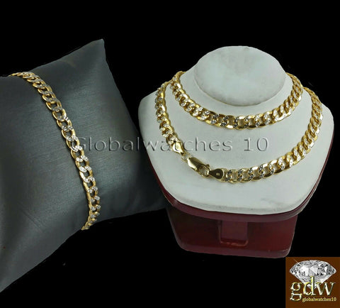 Real 10k Gold Miami Cuban Diamond Cut 28 Inch Chain Necklace & 9" Bracelet Set