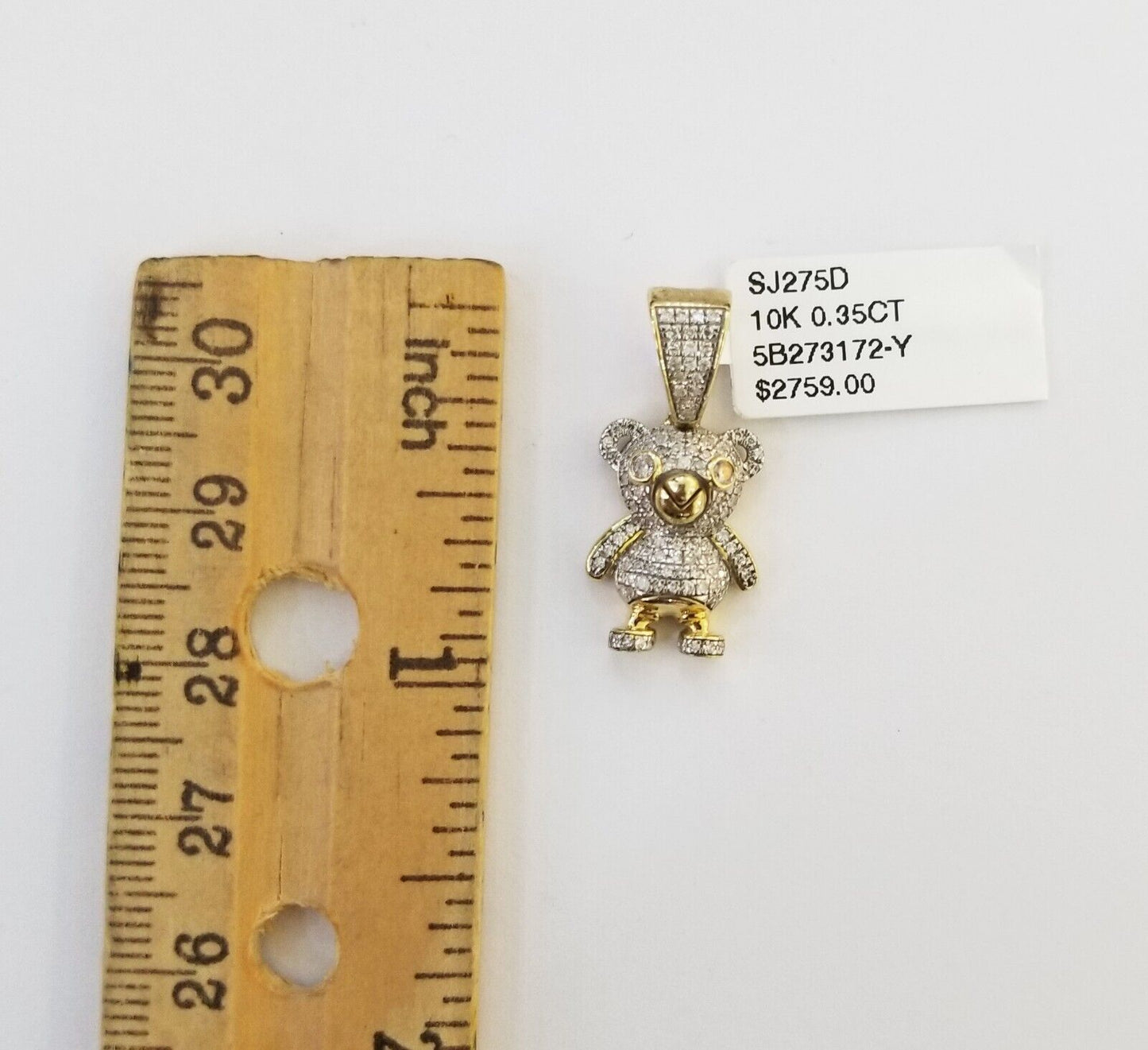 10k Gold Genuine 0.35CT Diamond Teddy Bear Pendant 1" Inch Charm Ladies Women