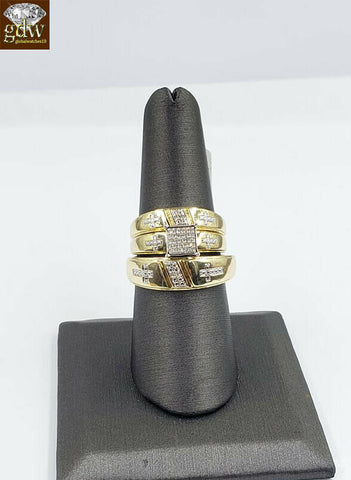 Solid 10k Gold Diamond Ring Set His Her Trio Wedding Band REAL Men Women Sizable