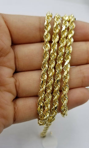 10k Real Gold Rope Chain For Men SOLID Diamond Cut 4mm 20 Inch Free Shipping