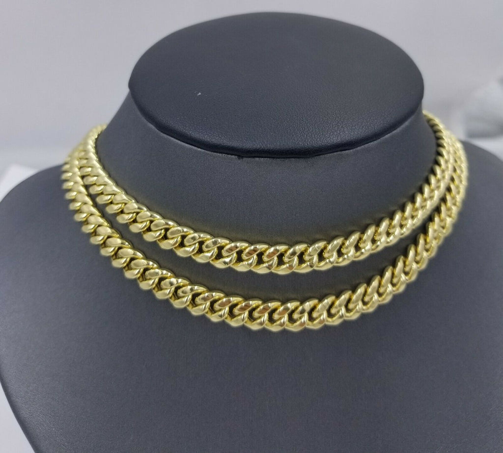 Real10K Yellow Gold Miami Cuban 7mm Chain Necklace Strong Box Lock 22 Inch Mens