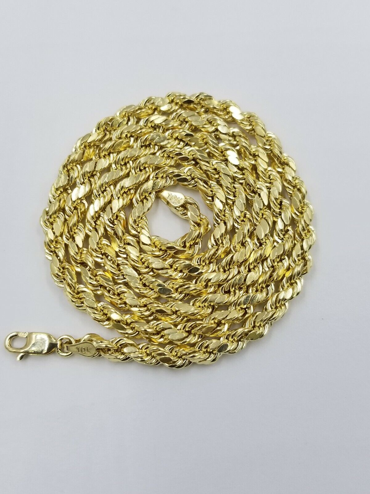 10K Gold Dollar  Sign Charm Nugget Pendant 4mm Rope Chain 20" 22" 24" 26" 28"