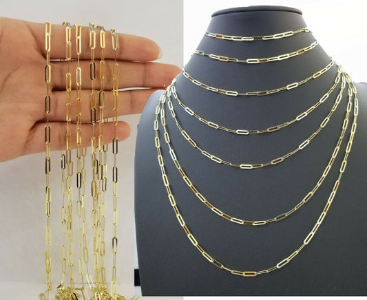 10k real gold 4mm Paperclip Chain 16-24"inch 10kt yellow gold link necklace