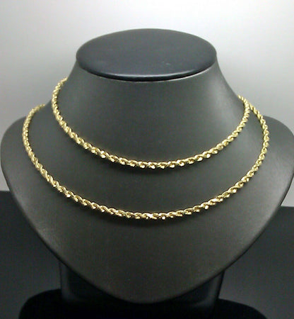 REAL 10K Yellow Gold Rope Chain, Diamond Cut 3mm 18" 20" 22" 24" 26" 28" 30"