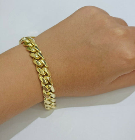 Solid Gold Cuban Link Bracelet 10mm 8.5" 10k Yellow Gold Miami Cuban Box Lc REAL