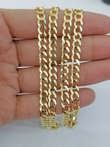 14k SOLID Yellow Gold 5mm Cuban curb Link chain Necklace 18"-26" Real Men Women