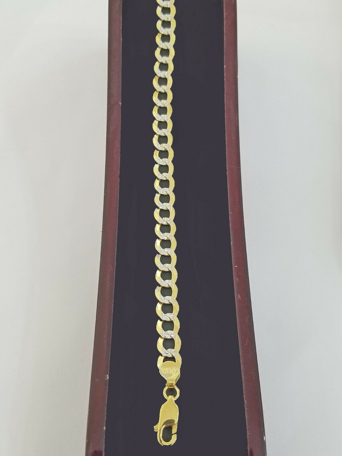 Real 10K Yellow Gold Cuban Link Bracelet Diamond Cut Two tone Lobster Lock