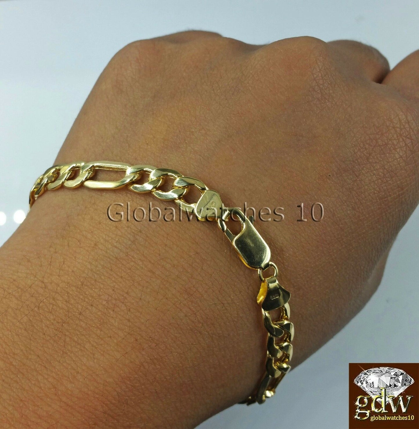 10k Yellow Gold 8" Cuban Link ID Bracelet Figaro Lobster Clasp REAL 10KT 5MM-6MM