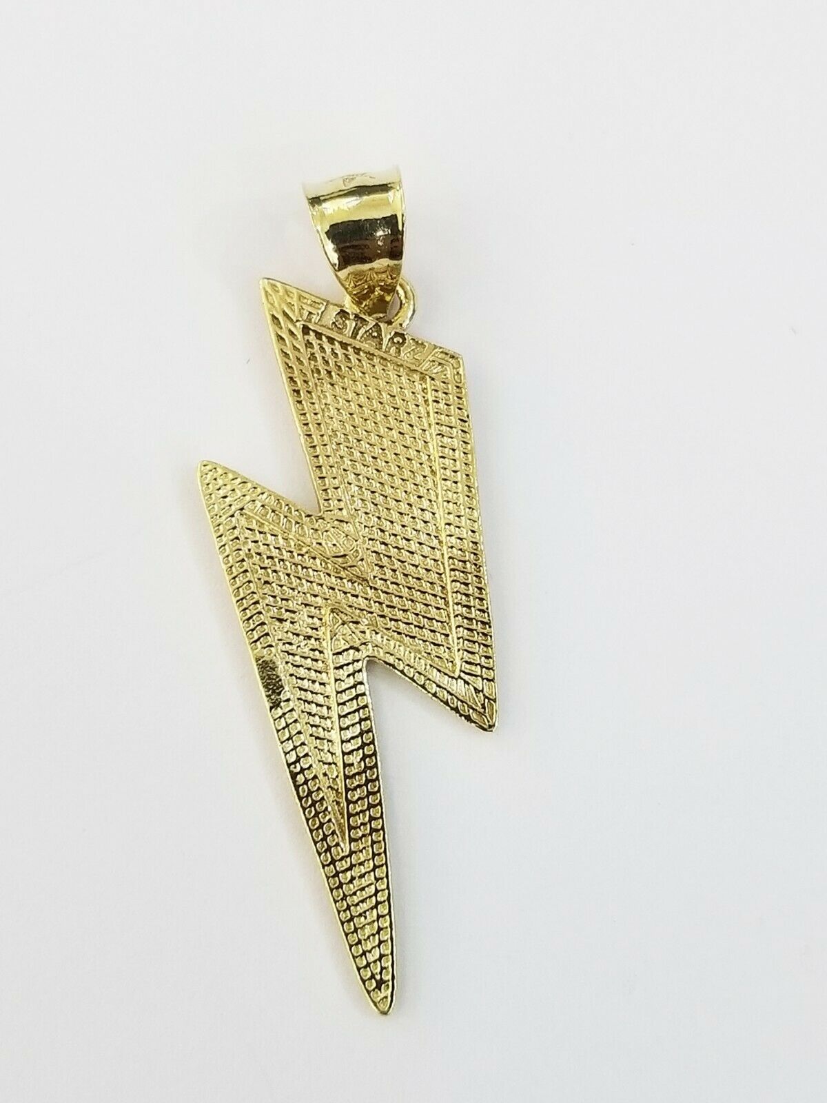 Mens 10k Yellow Gold Lightning Bolt Charm Pendant with Diamond Cut Design