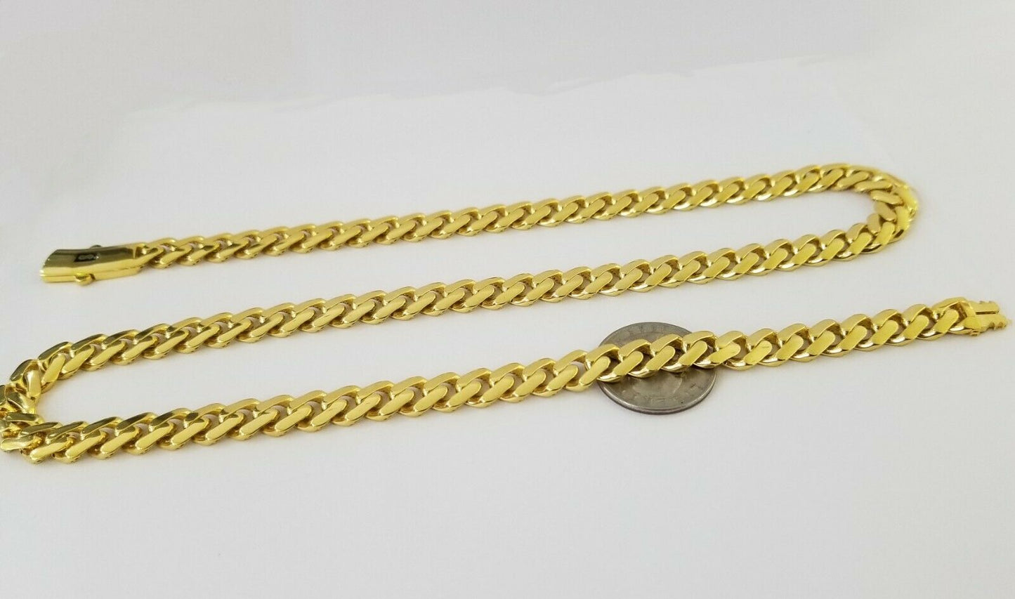 Real10k Miami Cuban Link Monaco Chain 9mm 24"inch Box Clasp,10kt Gold necklace