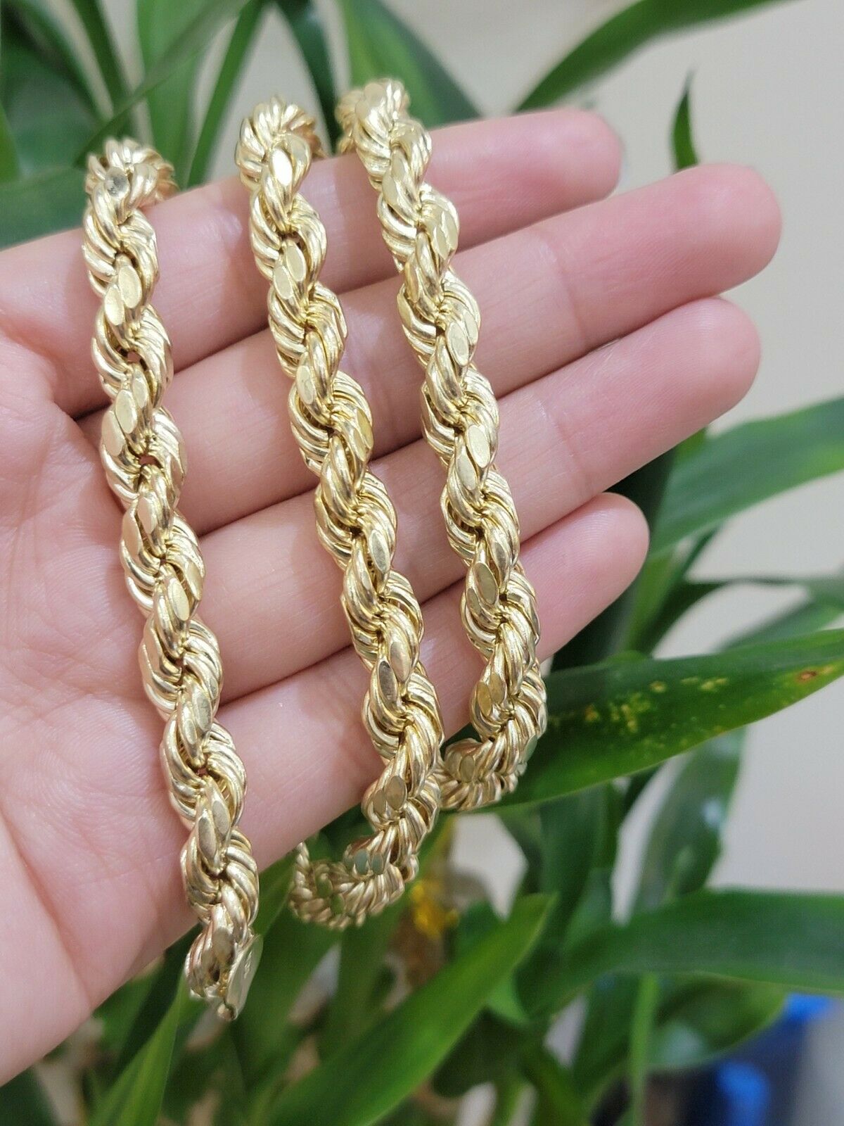 Real 10k Yellow Gold Rope Necklace 8mm 24"  Inch Thick Chain diamond cuts 10KT