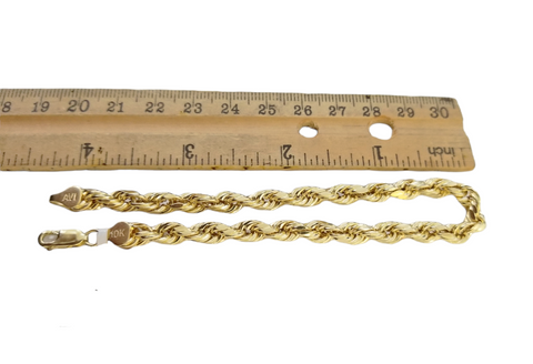 10K Real Gold Bracelet 9" Inch Rope Chain 5mm Lobster Lock Yellow Gold
