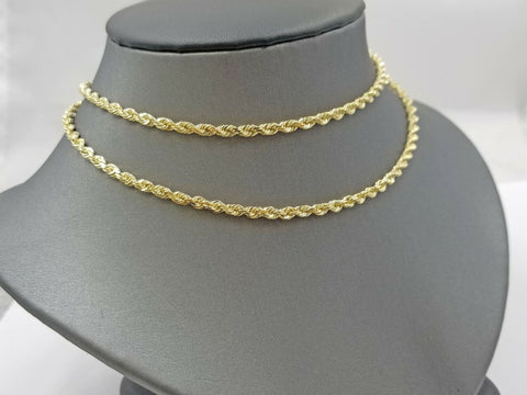 Real 18k Solid Yellow Gold Rope Chain 2mm Diamond Cut 24" Inches Lobster Lock