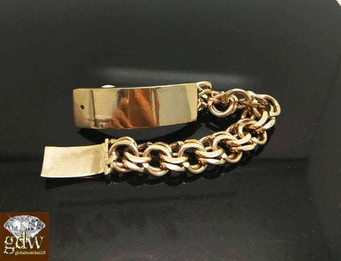 Real solid 10k Gold Chino Id 11mm Bracelet Box Lock Engraving 8"