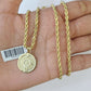 10k Gold Mayan Calendar Pendant Rope Chain 3mm 26'' Necklace Set Real Yellow