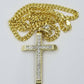 10k Yellow Gold Cross Charm pendant with 5mm Miami Cuban Diamond Cut Jesus REAL
