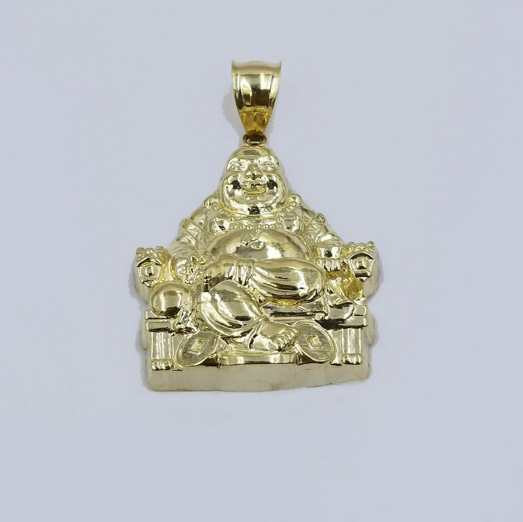 REAL 10k Yellow Gold Laughing Buddha Charm Pendant Happy 1.5" 30mm For Men's