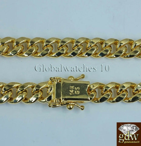 REAL14K Yellow Gold Men Miami Cuban Chain Strong Link 28 Inch 7mm Box lock