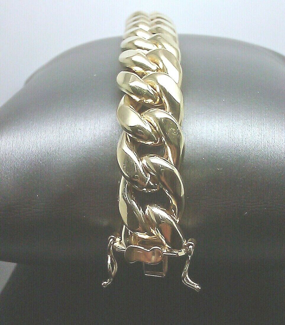 10k Yellow Gold Cuban Bracelet Men 10mm Miami Cuban curb Link Box Lock 7.5 inch