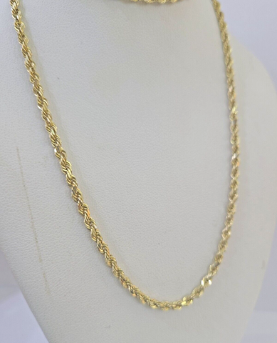 10k Real Solid Yellow Gold Rope Chain Women Men Diamond Cut 3mm 22 Inches