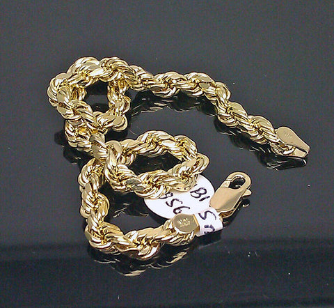 Real 10K Yellow Gold Men Rope Bracelet 5mm 9 Inches Long
