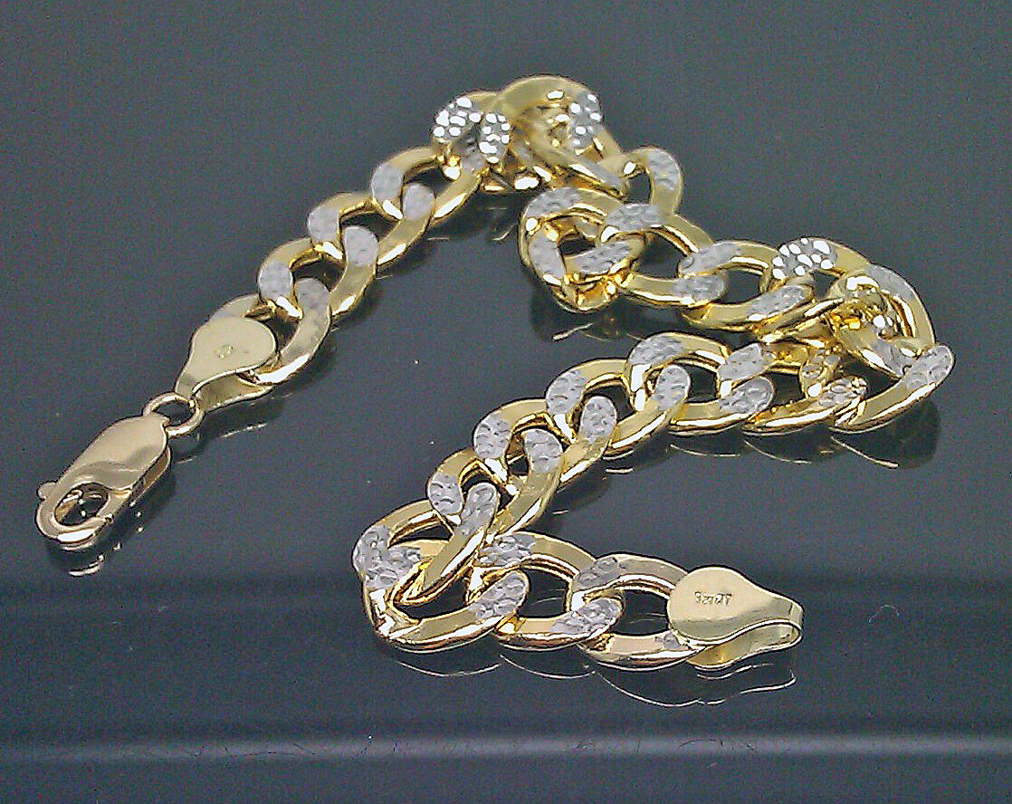 Genuine 10K Yellow Gold Cuban Link Bracelet Diamond Cut Two tone 8" Inch 10mm