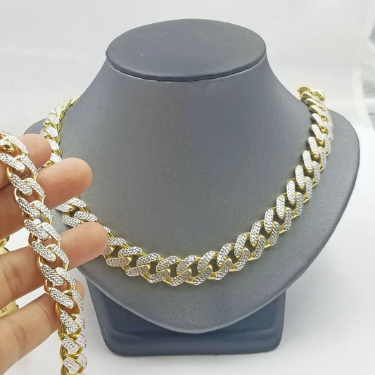 Real 10k Gold Monaco chain`14mm Cuban Link Royal Bracelet Set Diamond Cut