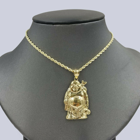 Real 10K Yellow Gold Laughing Buddha Charm Lucky Pendant SOLID Gold