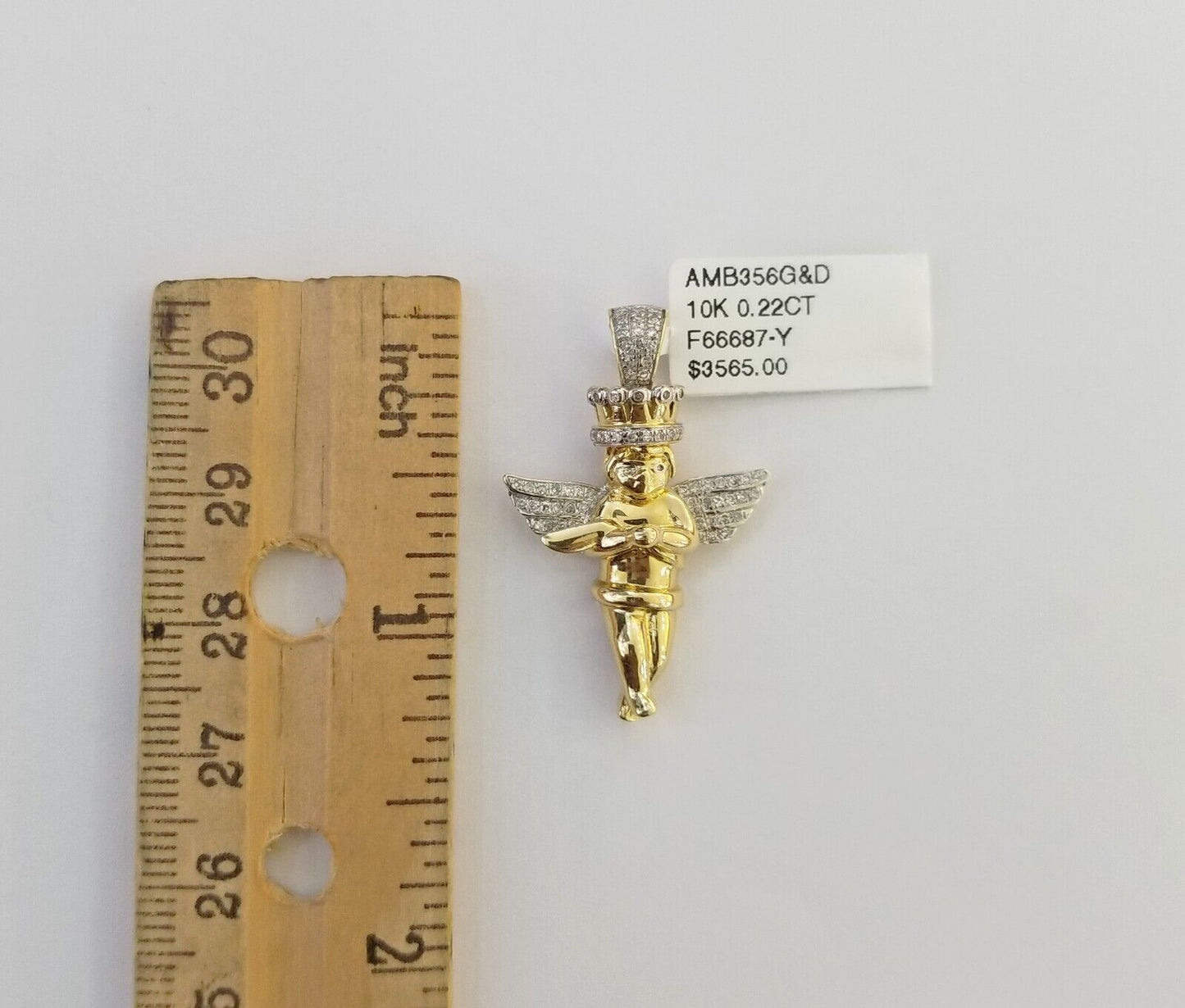 Real 10k Yellow Gold Angel Praying Hand Real Diamond Pendant Mini Angel Charm