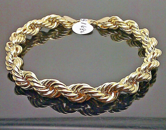 Real 10K Yellow Gold Rope Bracelet 8mm 7.5 " Long