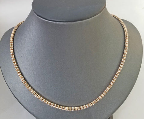 Real 10k Gold Rose Chain Tennis Necklace Diamond Cuts Shiny Men Women 20" 3mm