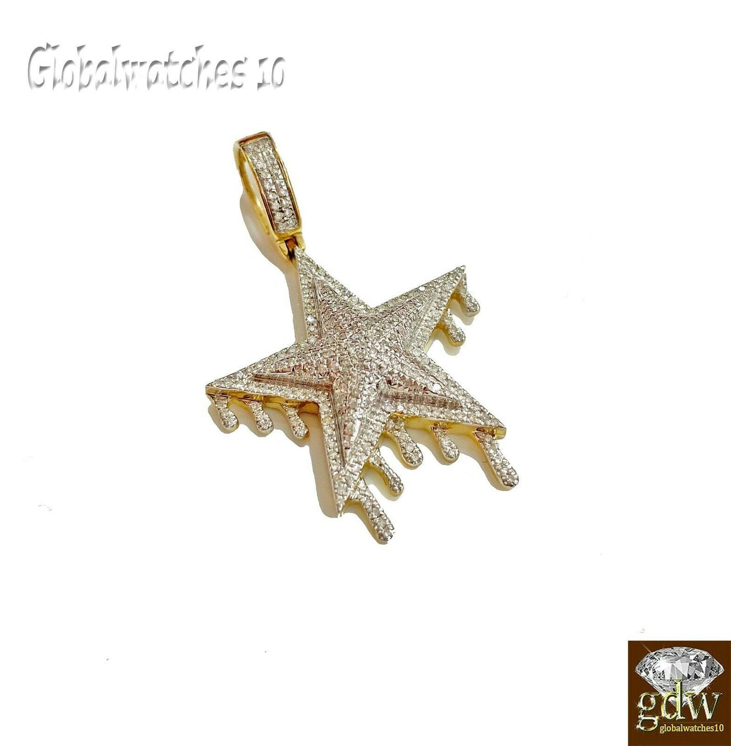 Real 10k Yellow Gold and Diamond Star Charm/Pendant for Men/Women, Angel