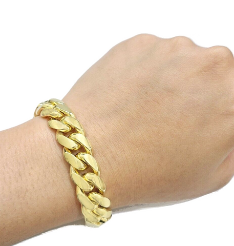 14kt Solid Yellow Gold Miami Cuban Bracelet Real 14k 13mm 9.5 inches Box Lock