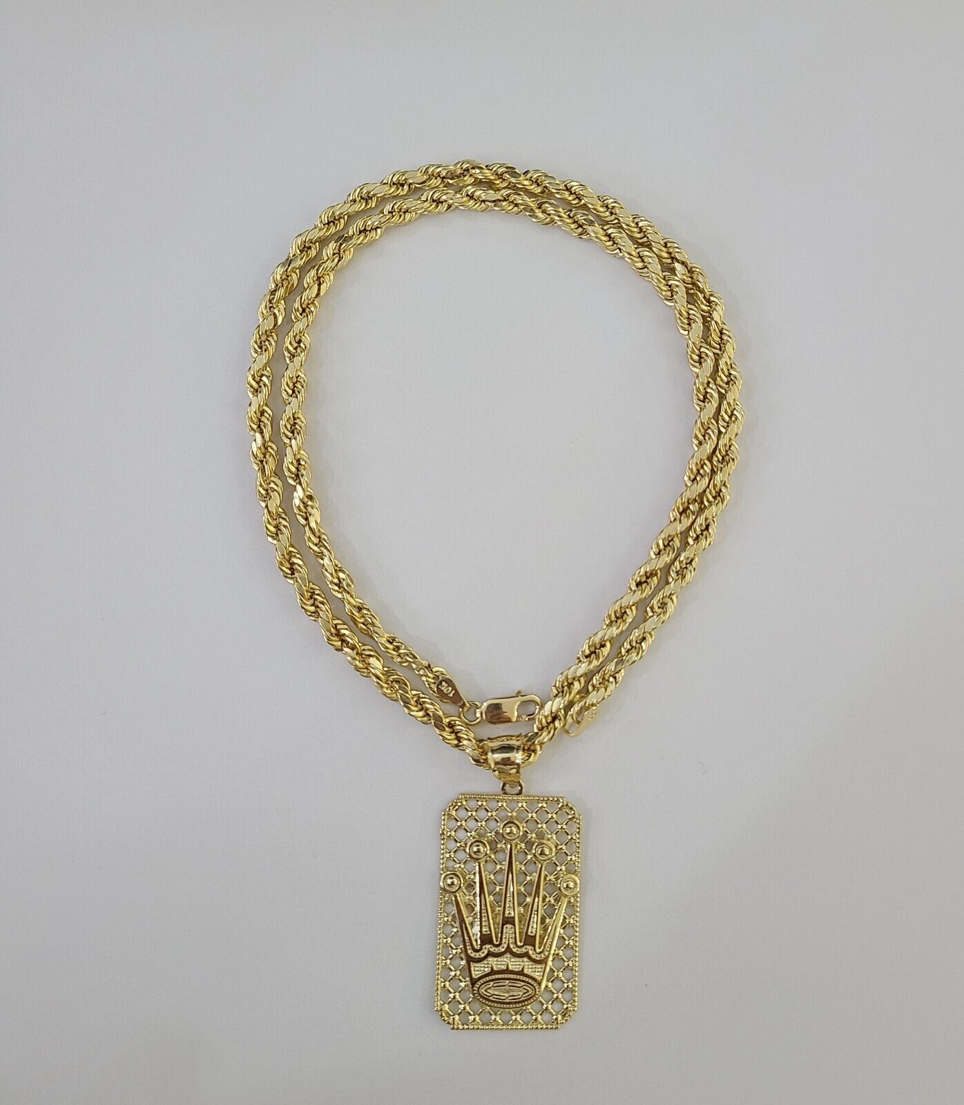 10K Yellow Gold Crown Pendent 4mm Rope Chain 18" 20" 22"24"26" Inch