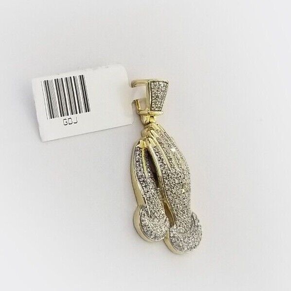 10k Real Gold Praying Hand Pendant Genuine Diamonds 10kt Gold Charm Men Women