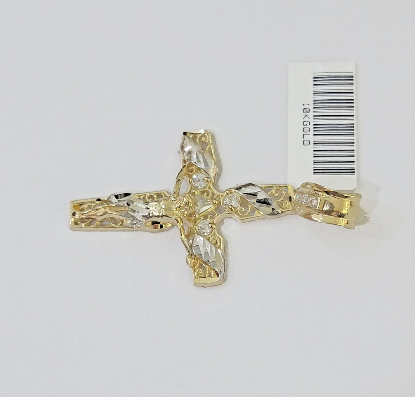 10k Yellow Gold Jesus Cross Spiral Charm Pendant Diamond Cut Crucifix