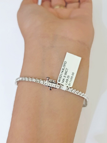 14k White Gold Tennis Bracelet Lab Created Diamond 2.99Ct Box Clasp Real Women