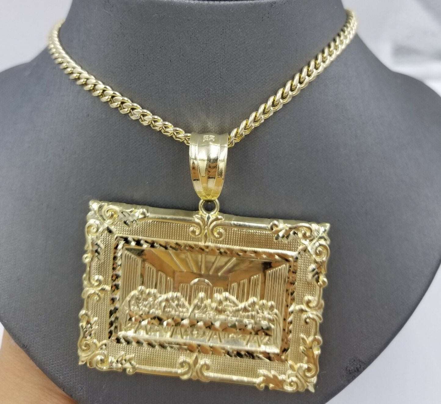 10K Yellow Gold Last Supper Large Pendant 2.5" Charm Diamond Cut Men Women