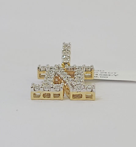 Real 10k Gold & Diamond Letter "N" Initial Alphabet Charm Pendant 1.25".