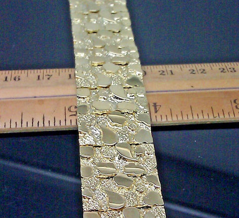 REAL 10K Yellow Gold Men Nugget Link Bracelet Thick 9 Inche