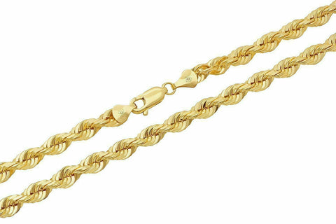 Solid 10k Yellow Gold Rope Chain 1mm-10mm Diamond Cut Pendant Necklace16"-30"